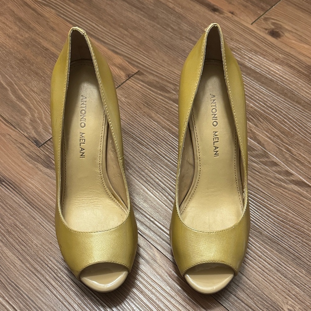 ANTONIO MELANI Women's Elegant Gold Peep Toe Heels